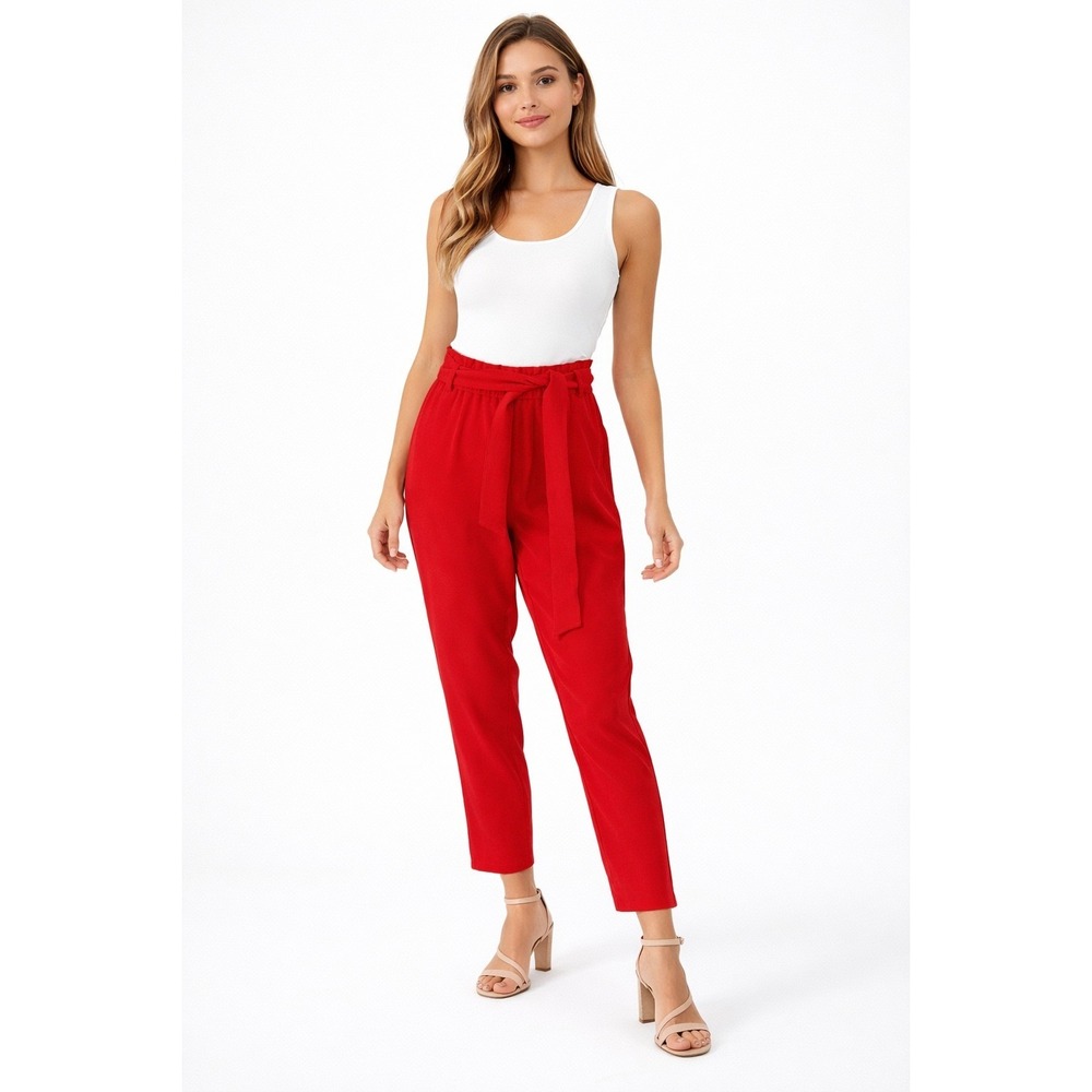 LOFT Red Paperbag Waist Tie Cropped Pants Women's L Preppy Dopamine 101-42